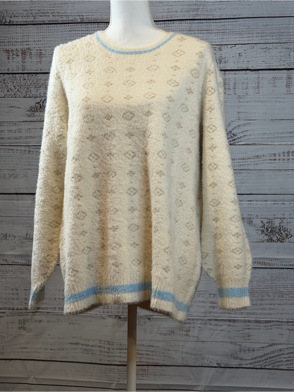 torrid Cream Sweater with Light Blue Trim - Women's Crewneck
